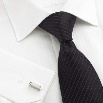 White Dobby Striped Long Sleeved Shirt
