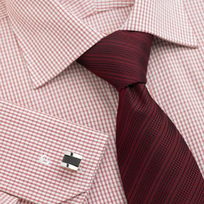 Wine Small Grid Checked Long Sleeved Shirt