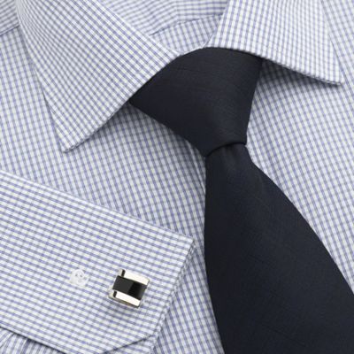 Blue Small Grid Checked Long Sleeved Shirt