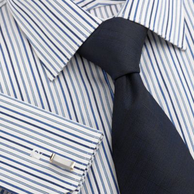 Blue Dobby Striped Long Sleeved Shirt