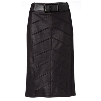 Black wet look panel skirt
