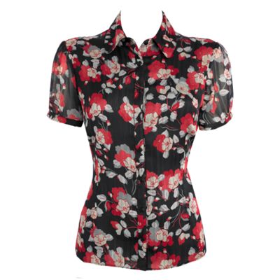 Red and black floral blouse