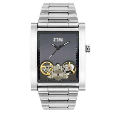 Mens silver coloured cog detail watch