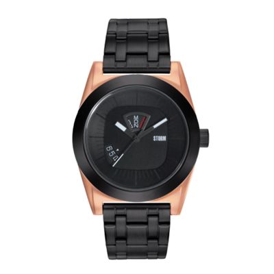 Mens black and rose gold coloured round watch