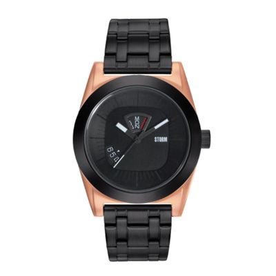 Mens black and rose gold coloured round watch