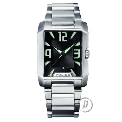 Police Mens silver coloured green detail watch