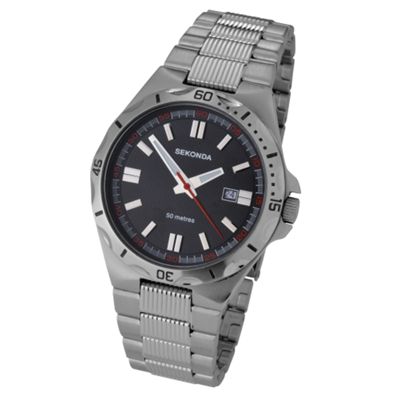 Sekonda Mens round black dial with bracelet strap