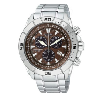 Mens brown and silver coloured chronograph