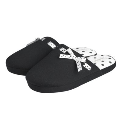 Black and cream spotted ribbon mule slippers