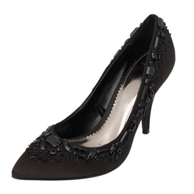 Black satin jewelled court shoes