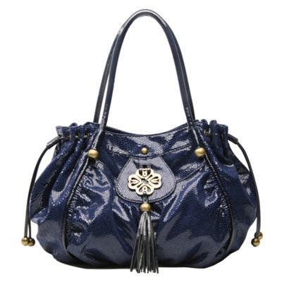 Navy mock snake skin shoulder bag