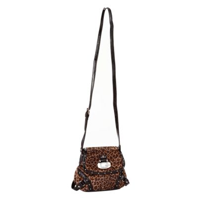 Camel Faux Fur Leopard Print Cross Body Bag from Debenhams