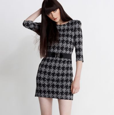 Black & grey dogtooth print dress