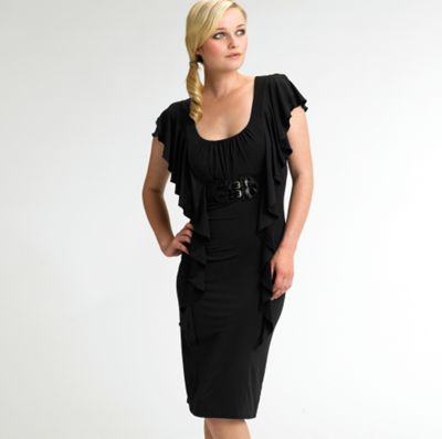 Black slinky frill front dress