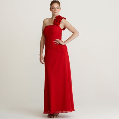 Red one shoulder applique dress