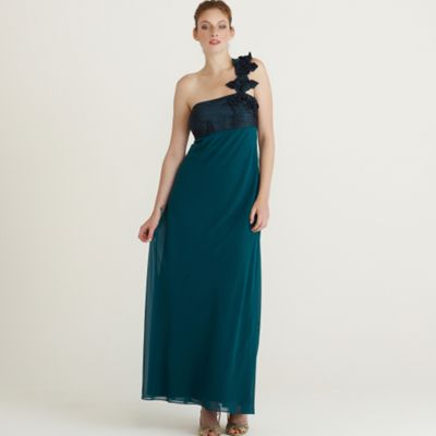 Dark green mixed fabric evening dress