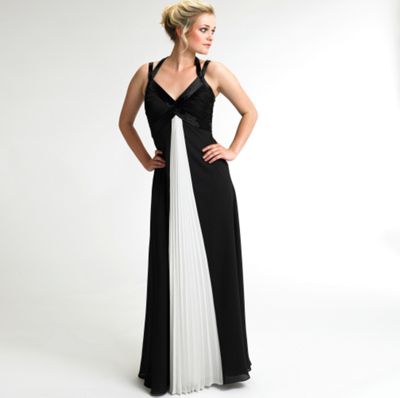 Black & ivory pleat detail evening dress
