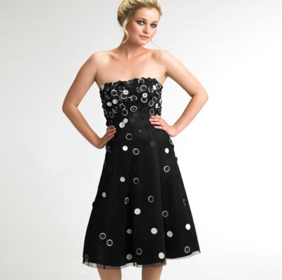 Black and ivory spot applique prom dress