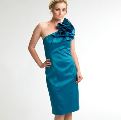 Turquoise one shoulder ruffle dress