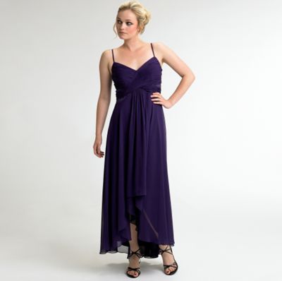Purple silk & embellished evening dress