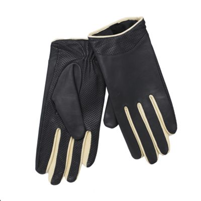 Black & cream sporty leather gloves