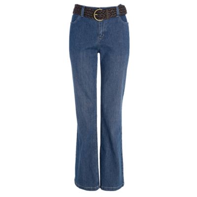 Blue bootcut plait belt jeans
