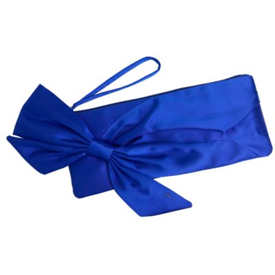 Blue asymmetric bow clutch bag
