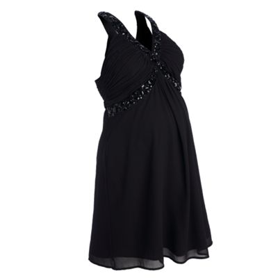 Maternity black embellished halter dress