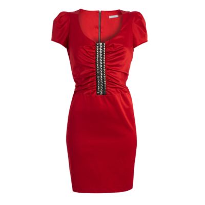 Red stud detail shift dress