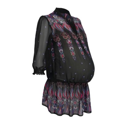 Maternity black and cerise chiffon blouse