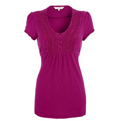 Petite magenta lace slub t-shirt