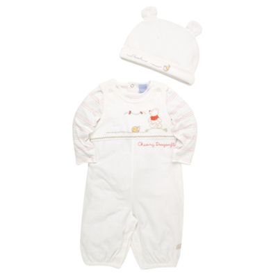 White Winnie the pooh velour dungaree set