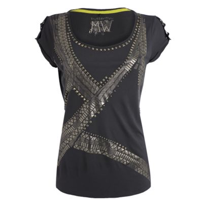 Butterfly by Matthew Williamson Dark grey foil and stud t-shirt