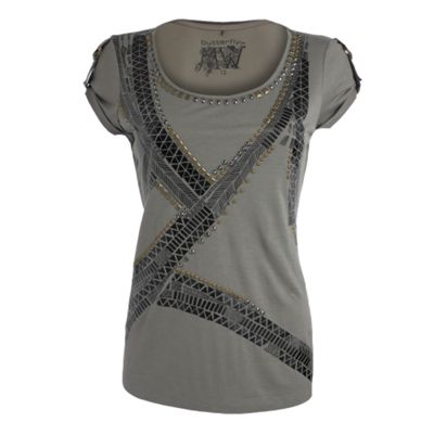 Khaki foil and stud t-shirt