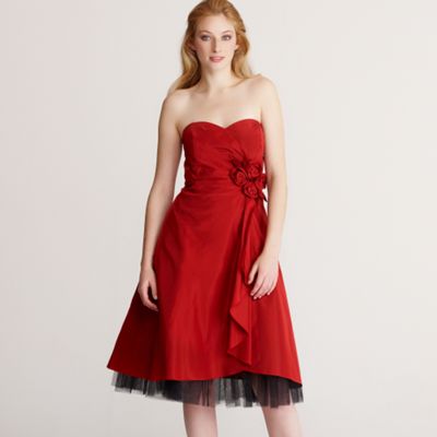 Bright red waterfall prom dress