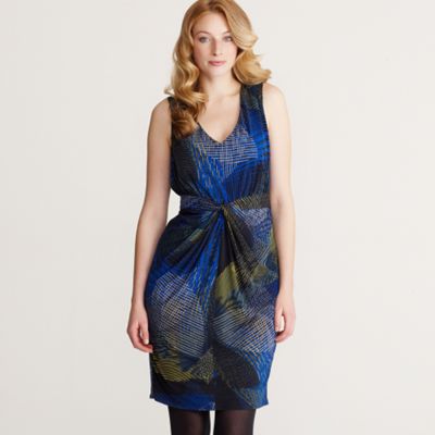 Navy linear print jersey dress
