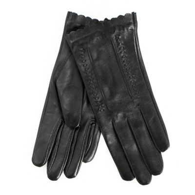 Black woven detail leather gloves