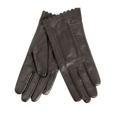 Chocolate woven detail leather gloves