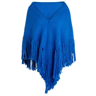 Bright blue fringed shawl