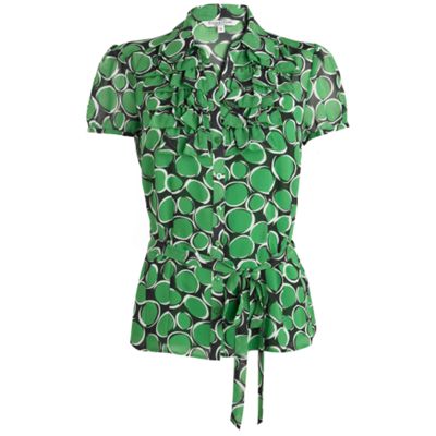 Green spot print blouse