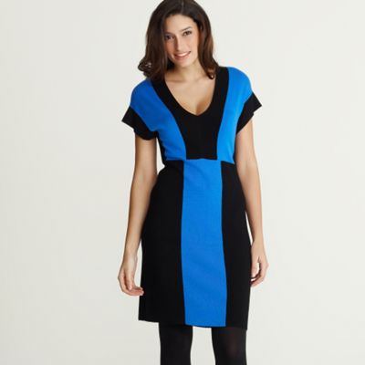 Black & blue colour block knit dress