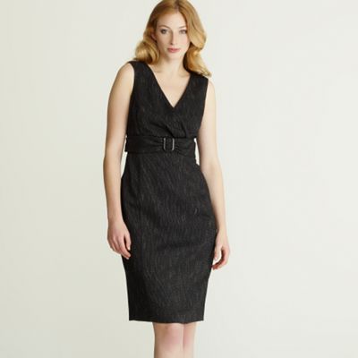 Black buckle detail textured shift dress