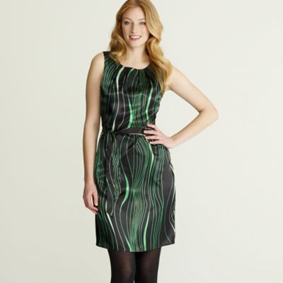 Black & green line print shift dress
