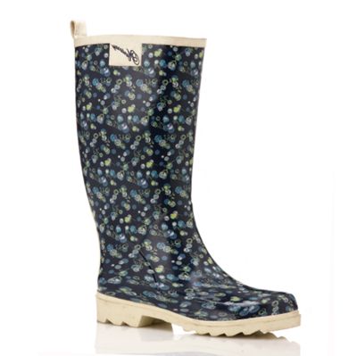 Navy ditsy print wellies