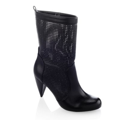 Black perforated ankle boots