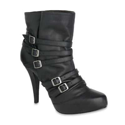 Black multi buckle platform boots