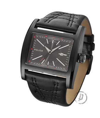 Black rectangular dial with leather strap watch