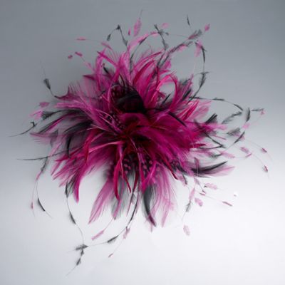 Fuschia & black spot feather hair clip