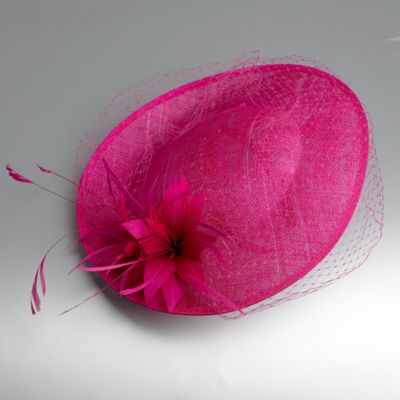Pink feather & net fascinator
