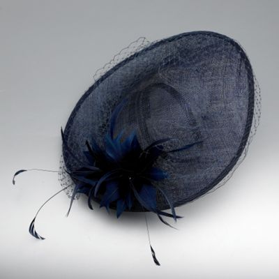 Navy feather & net fascinator